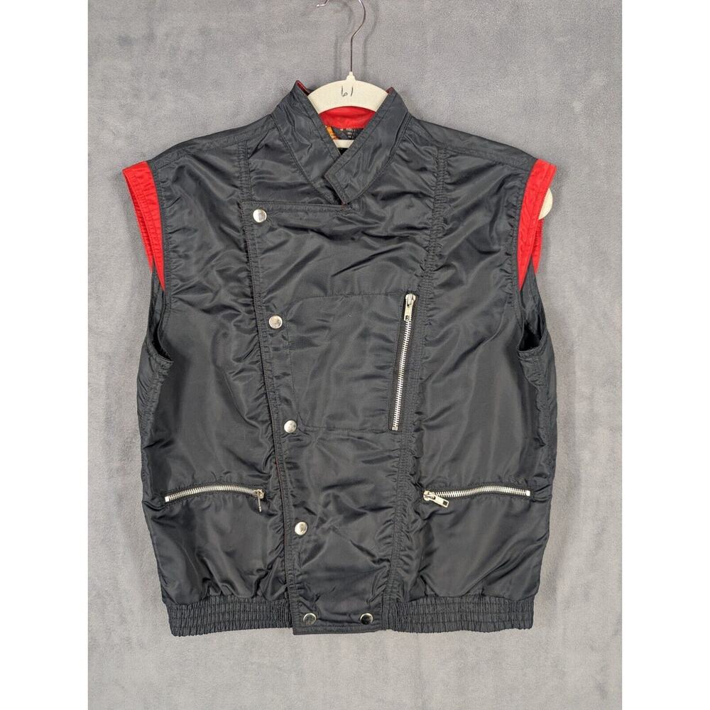 Vintage Orange County Vest Black Red Women’s Size Small Snap Nylon Zippers Punk